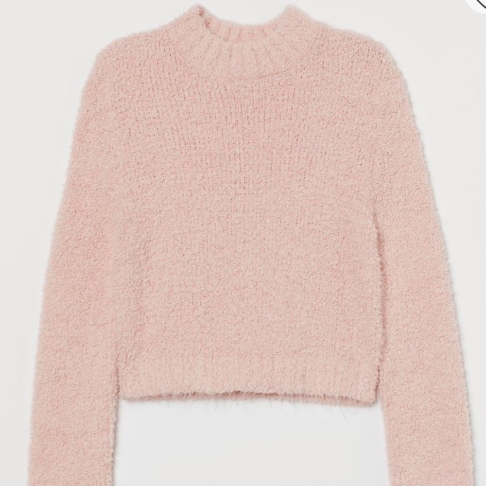 H&M Divided Baby Pink / Light Pink Fuzzy Mock Neck Sweater XS